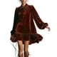 thumbnail image 3 of TaTaai Vintage Velvet Dress for Women, Stand Collar Puff Sleeve Elegant Gown, Loose Ruffle Hem Shift Dress, Perfect for Christmas and Winter Parties Gift, 3 of 7