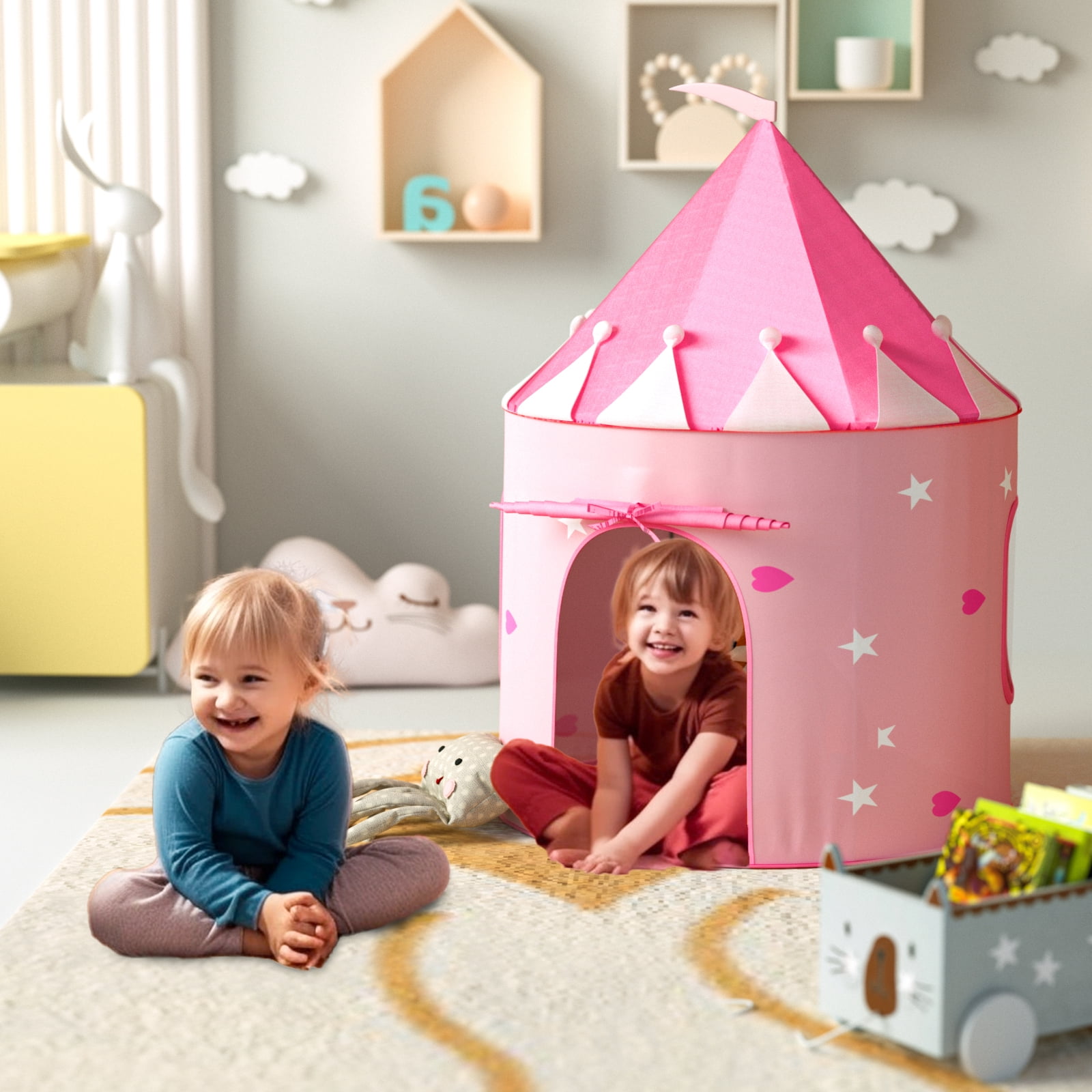 XJD Princess Castle Play Kids Tent for Girls Toddlers Portable Pop Up Play Teepee Indoor and Outdoor Playhouse Gift for Kids Girls Toys Birthday Gifts, Pink