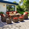 thumbnail image 6 of MEISSALIVVE 7 Pieces Patio Furniture Set with Swivel Chairs, Wicker Patio Conversation Set, Outdoor Patio Set with 2 Swivel Rocking Chair & Sofa, 2 Ottomans and Dining Table (Red), 6 of 9