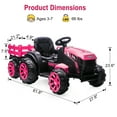 thumbnail image 3 of Eastvita 12V Ride on Car Ride on Toys Tractor w/Trailer Dual Motors Remote 6 Wheels Safety Belt LED Music Pink, 3 of 7