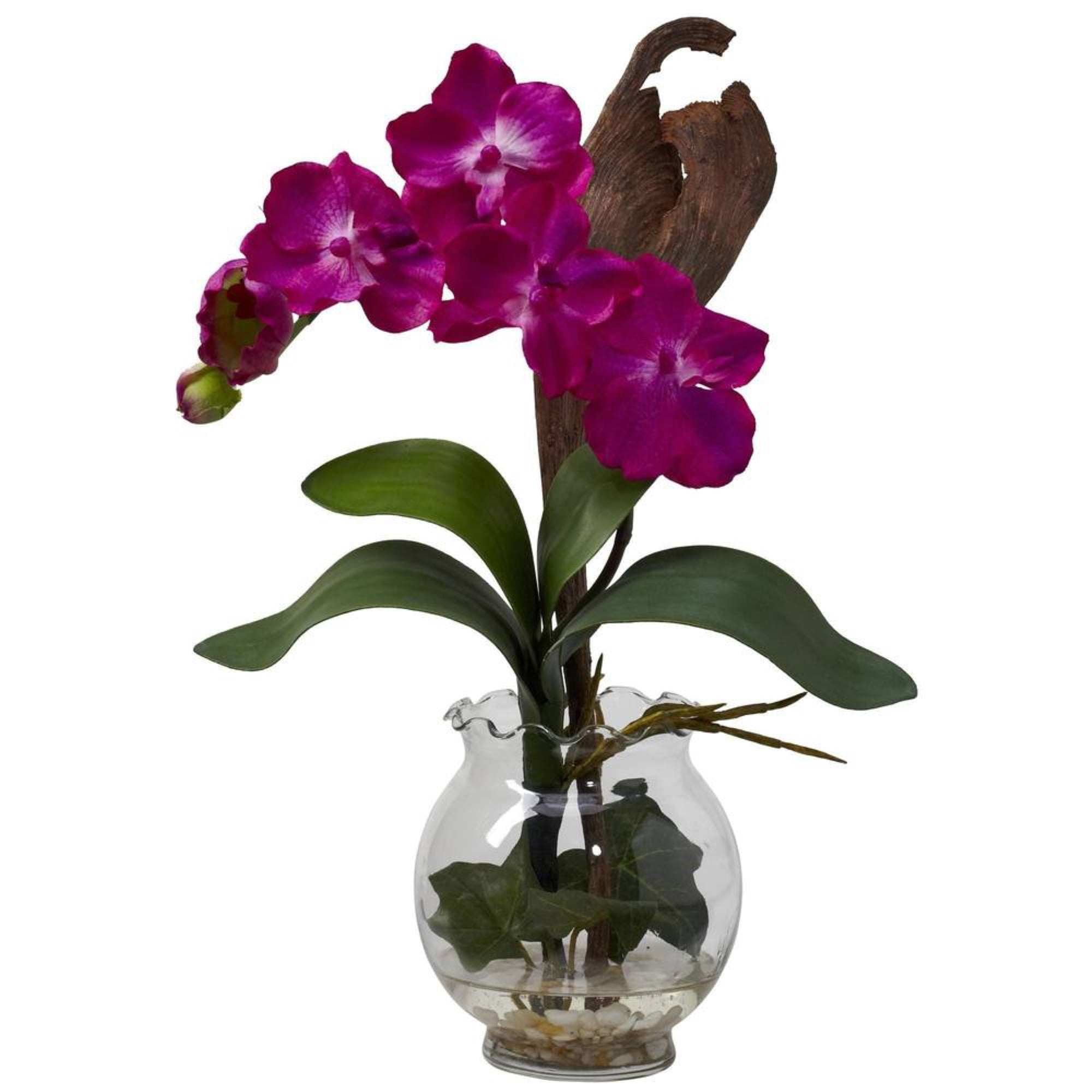 Nearly Natural Mini Vanda Silk Flower Arrangement with Fluted Vase, Beauty  - Walmart.com