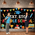 thumbnail image 6 of Colorful Pennants Middle School Banner Graduation Cap Next Stop Display School Supplies School Bus Graduation Backdrop for Middle School Graduation Back to School Party School Transition Event, 6 of 8