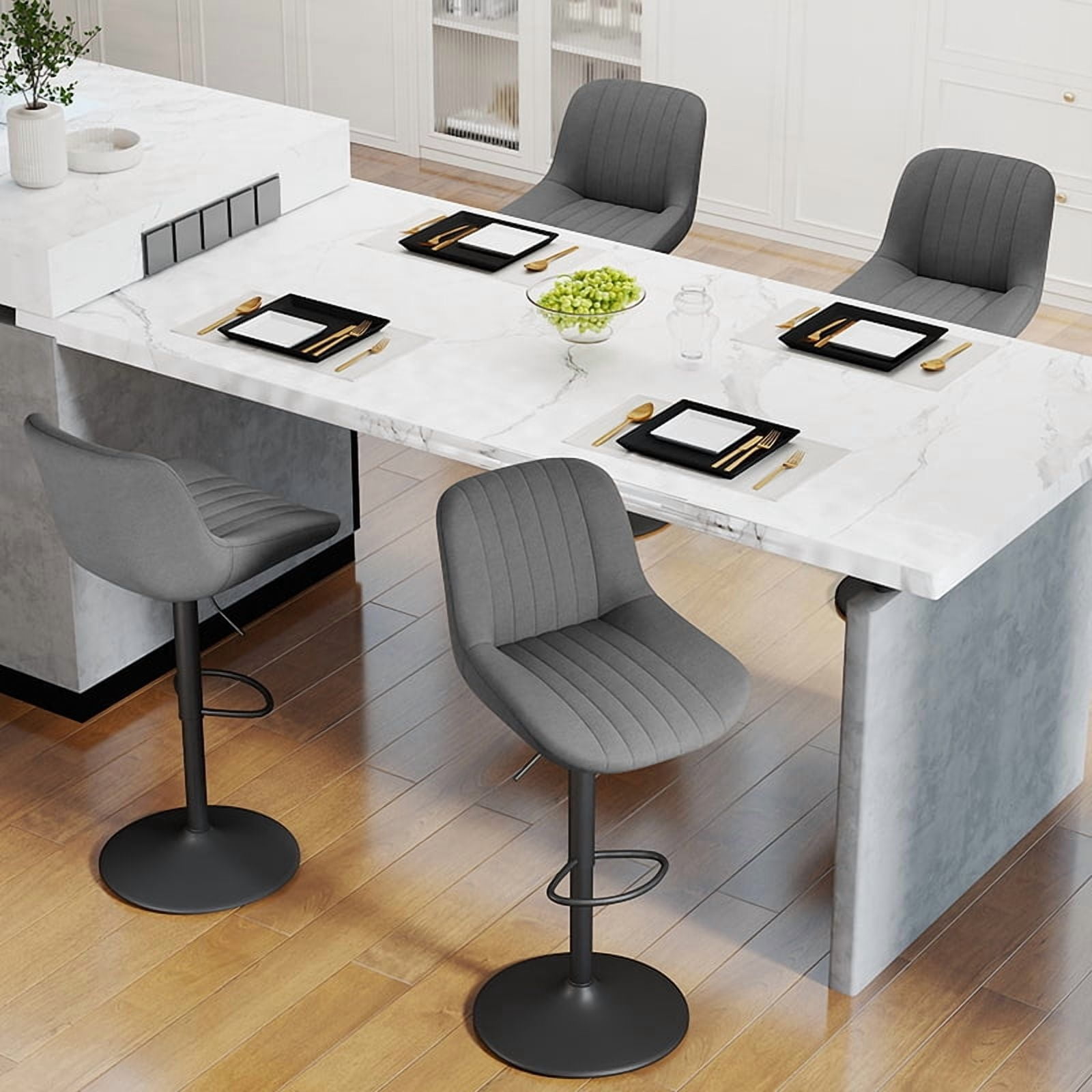 Daluvenix Adjustable Bar Stools Set of 4, Swivel Kitchen Bar Chairs with Back, Modern Tech Fabric Island Chairs for Home Kitchen, Dark Gray