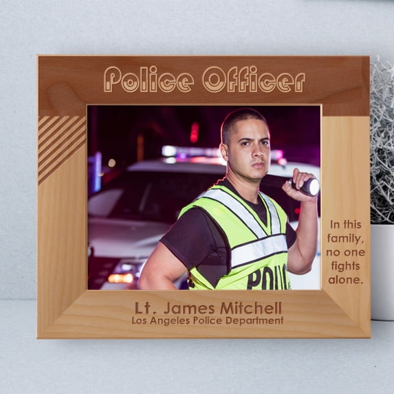In This Family No One Fights Alone Personalized Wooden Frame-10" x 8" Brown Horizontal