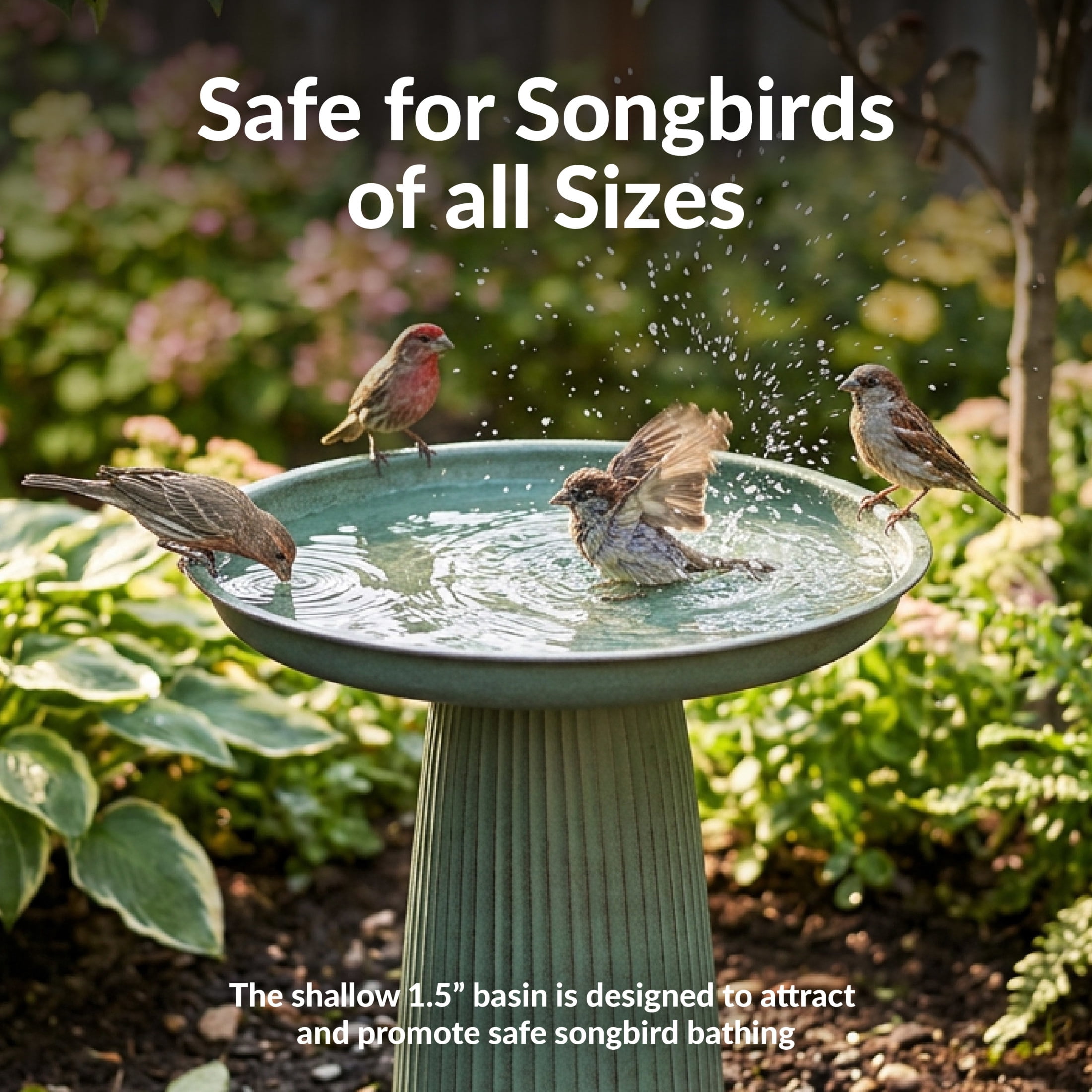 Sunnydaze Gleeful Garden Metal Bird Bath for Outdoors - UV-Resistant Large Bird Bath for Outside - 23-Inch - Matte Green