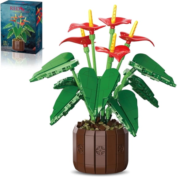 Remocguys Anthurium Flowers Building Set Compatible with Lego Plants Artificial Bonsai Collection for Women Adults 732pcs