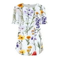 thumbnail image 4 of Women's Summer T-Shirts New Fashion Floral Prints Top Loose Round Neck Chest Pleated Shirts Womens Casual Short Sleeve Blouses Pullover Tops, 4 of 6
