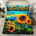 thumbnail image 2 of Homewish Vibrant Farmhouse Sunflower Twin Sheet Sets, Retro Western Artwork Twin Fitted Sheet, Countryside Flat Sheet, Breathable Home Decor, 3-Piece, 2 of 7