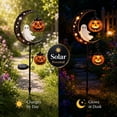 thumbnail image 5 of Solar Halloween White Ghost & Pumpkin Moon Garden Stake Light, Outdoor Waterproof LED Halloween Yard Decoration with Crescent Moon, Hanging Jack-o'-Lantern Lantern for Garden, Patio, Walkway, Porch, 5 of 6