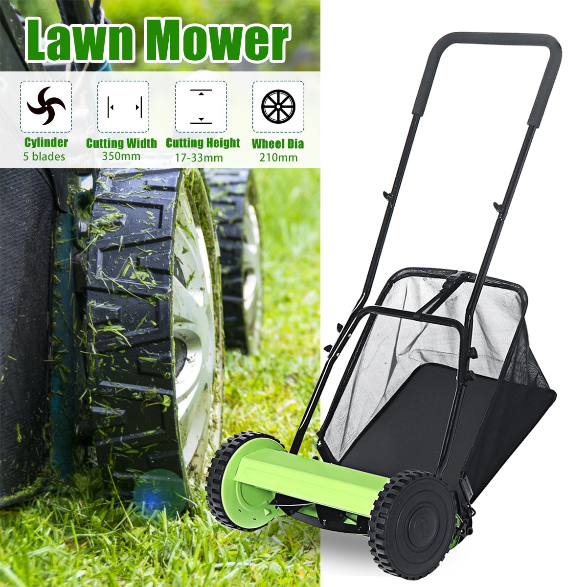 ALEKO Hand Push Lawn 16 Inches Mower Adjustable Cutting Height 5-Blade 