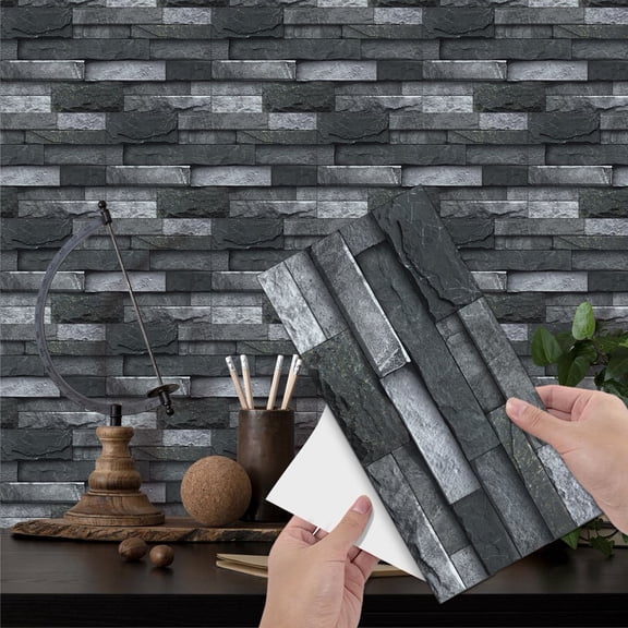 6 Pcs Waterproof Tiles Stickers Wall Decals 11.8'' x 5.9'' Self Adhesive Gray Mosaic Brick Peel and Stick Backsplash for Kitchen Bathroom Decor