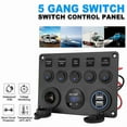 thumbnail image 2 of 5 Gang Switch Panel, 12V/24V Inline Fuse Box LED Switch Panel Dual USB Socket Power Outlet LED Voltmeter for Boat Truck, 2 of 9