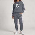 thumbnail image 4 of Sweatsuits for Women Long Sleeve Hoodie Jogger Pants Heart Print Fall Winter Daily Cute Sports Matching Clothing Dark Gray L, 4 of 6