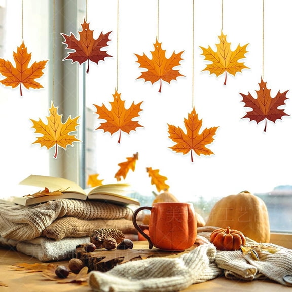 Ckraxd 2PC Thanksgiving Maple Leaf Hanging Ornaments – Fall Decorations, Autumn Decor, Fall Leaves, Paper Decorations for Holiday Parties, Cozy Home Decor, 16 Pieces