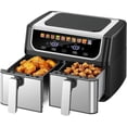 thumbnail image 2 of EDX 9QT Dual Basket Stainless Steel Air Fryer with Digital Sync & Match Cook, 1700W, 10 Presets, 2 Independent Cooking Zones, Shake Reminder, Black, 2 of 8