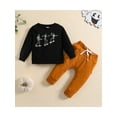 thumbnail image 3 of Baby Boys Halloween Pants Outfits Set 3 6 12 18 24 Month 3 Years Long Sleeve Crew Neck Letters/Skeleton Print T-shirt with Pants, 3 of 10