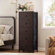 GUNAITO 5 Drawer Dresser for Bedroom Tall Narrow Chest of Drawers Fabric Storage Dresser for Adults,Brown