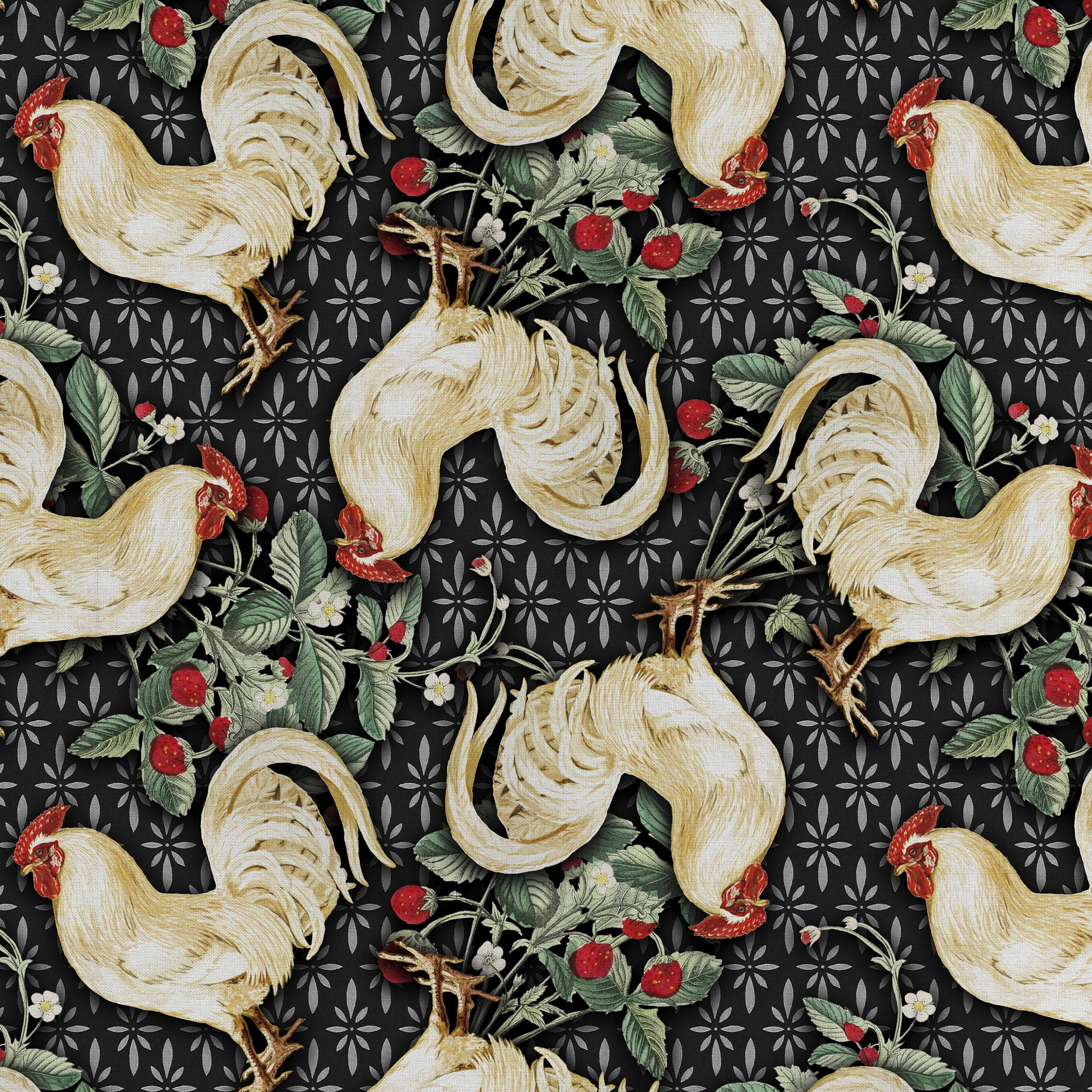 (2 pack) 1 Yard 100% Cotton Country Toss Chicken, Black, 44" Wide for Quilting & Sewing by David Textiles