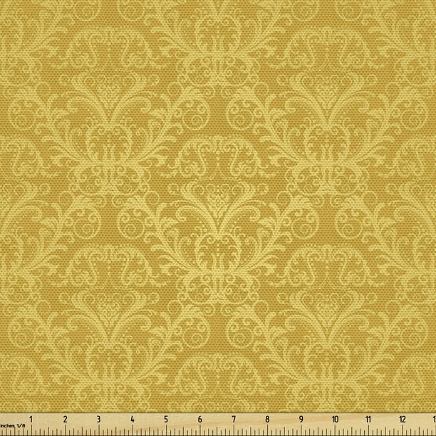 Yellow Damask Fabric by the Yard, Romantic Vintage Print of Plant