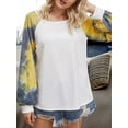 thumbnail image 4 of Camiseta de mujer Tie Dye Costura impresa Top Cuello redondo Manga larga Blusa de otoño Sudadera informal, Blanco, L kenally AP003999-03, 4 of 7