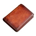 thumbnail image 4 of Monedero de piel auténtica de gran capacidad con múltiples ranuras para tarjetas en color marrón amarillento, estilo retro, con tres pliegues, 4 of 8