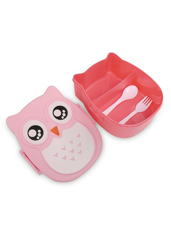 Cartoon Owl Lunch Bento Box, Leakproof 2 Compartment Lunch Box Container for Kids, Portable Food Fruit Storage Container Food Meal Prep Container for School, Outdoor Picnic