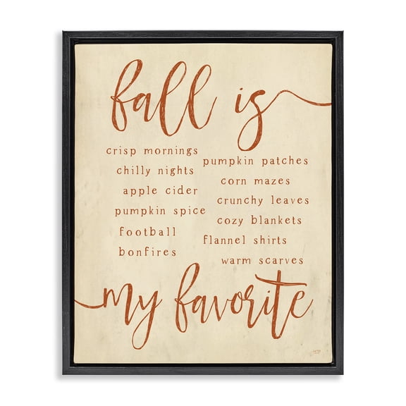 Stupell Industries Cottage Favorite Fall Activities Black Floating Frame Canvas Art, 17 x 21, by Lux Me Designs