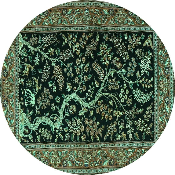 Ahgly Company Machine Washable Indoor Round Persian Turquoise Blue Traditional Area Rugs, 6' Round