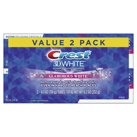 Crest 3D White, Whitening Toothpaste Glamorous White, Mint, 4.1 oz, 2 Pk