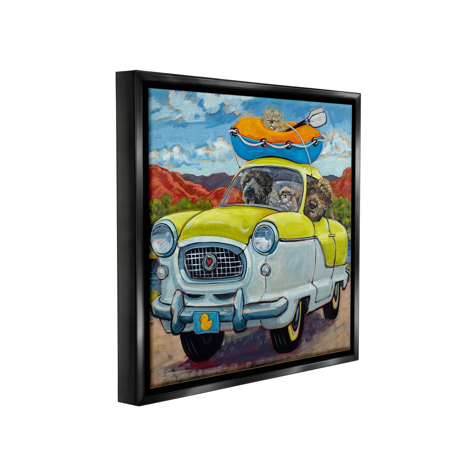 Stupell Industries Vacation Dogs in Car Animals & Insects Painting Black Floater Framed Canvas Art Print Wall Art, 25 x 25