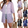 thumbnail image 6 of Women's Plus Size Lace Cardigan - 3/4 Sleeve Mid-Length Hollow Out, Sun Protection, Purple, XXXL, 6 of 6