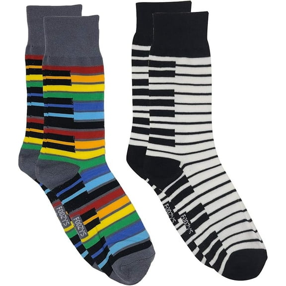 Foozys Men’s Crew Socks | Fun Fancy Piano Keys Themed Fashion Novelty Socks | 2 Pairs Included in Two Colors
