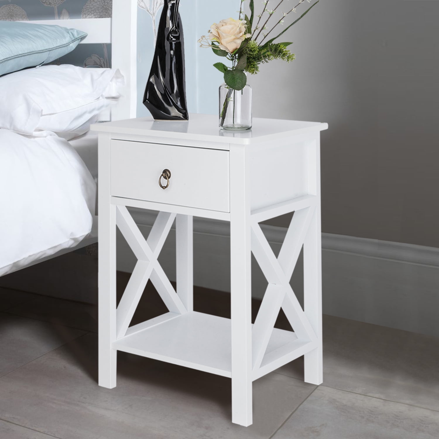 Lowestbest Bedside Table for Bedroom, Nightstand with Bin Drawer, End
