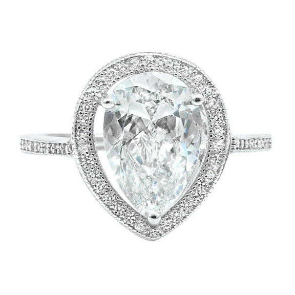 Halo Pear Teardrop Bridal Ring Round CZ 925 Sterling Silver Size 4