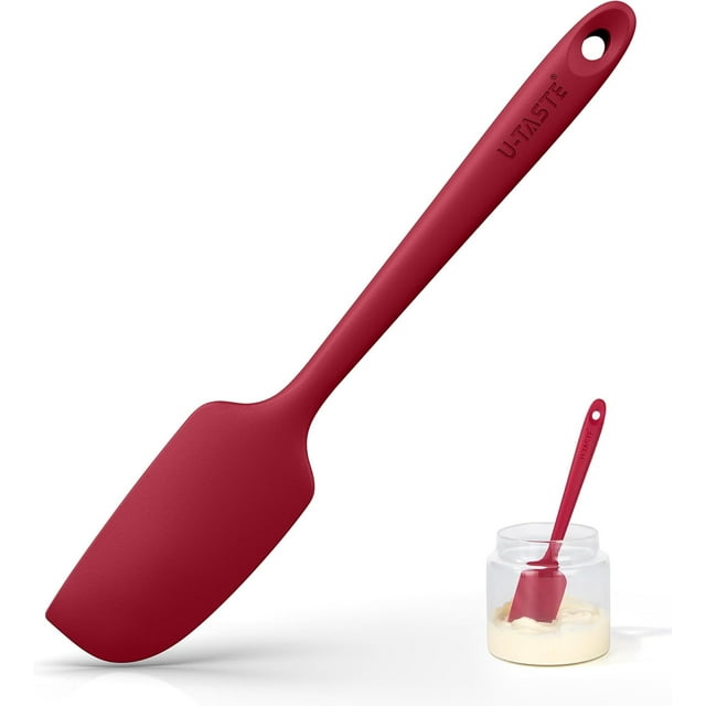 U-Taste Small Mini Silicone Spatula: 600ºF Heat-Resistant Food-Grade Jar Scraper for Kitchen Use, Non-Stick Seamless Flexible Baking Utensil for Mixing, Scraping Jam in Bowl (Red)