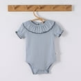 thumbnail image 2 of LIIPEE Girls Onesie Summer Casual Short Sleeve Solid Color Lettuce Trim Round Neck Bodysuit Toddler Comfort Daily One-Pieces,Blue,6-12 Months, 2 of 4
