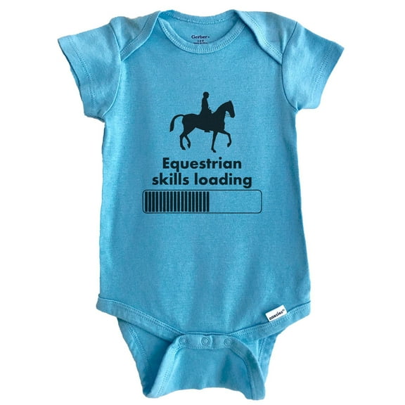 Equestrian Skills Loading Funny Horseback Riding Baby Bodysuit (Blue), 0-3 Months