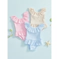 thumbnail image 3 of BemeyourBBs Toddler Baby Girl One Piece Swimsuit Infant Baby Girl Bathing Suits Ruffle Sleeveless Swimwear Seersucker Striped Tankini Swimsuits, 3 of 9