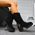 thumbnail image 2 of Black Ladies Fashion Suede Boots With Midsole And Round Toe For Versatile Comfort In Cold Weather, 2 of 9