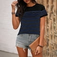 thumbnail image 4 of Vmvidoty Women's Summer Tops Dressy Casual Short Crew Neck Striped Shirts Blue S, 4 of 6