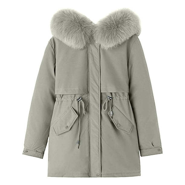 Chaquetas y abrigos casuales con capucha y manga larga para mujer, abrigo con bolsillo y cremallera, chaqueta larga de invierno de algodón con plumón y manga larga para mujer