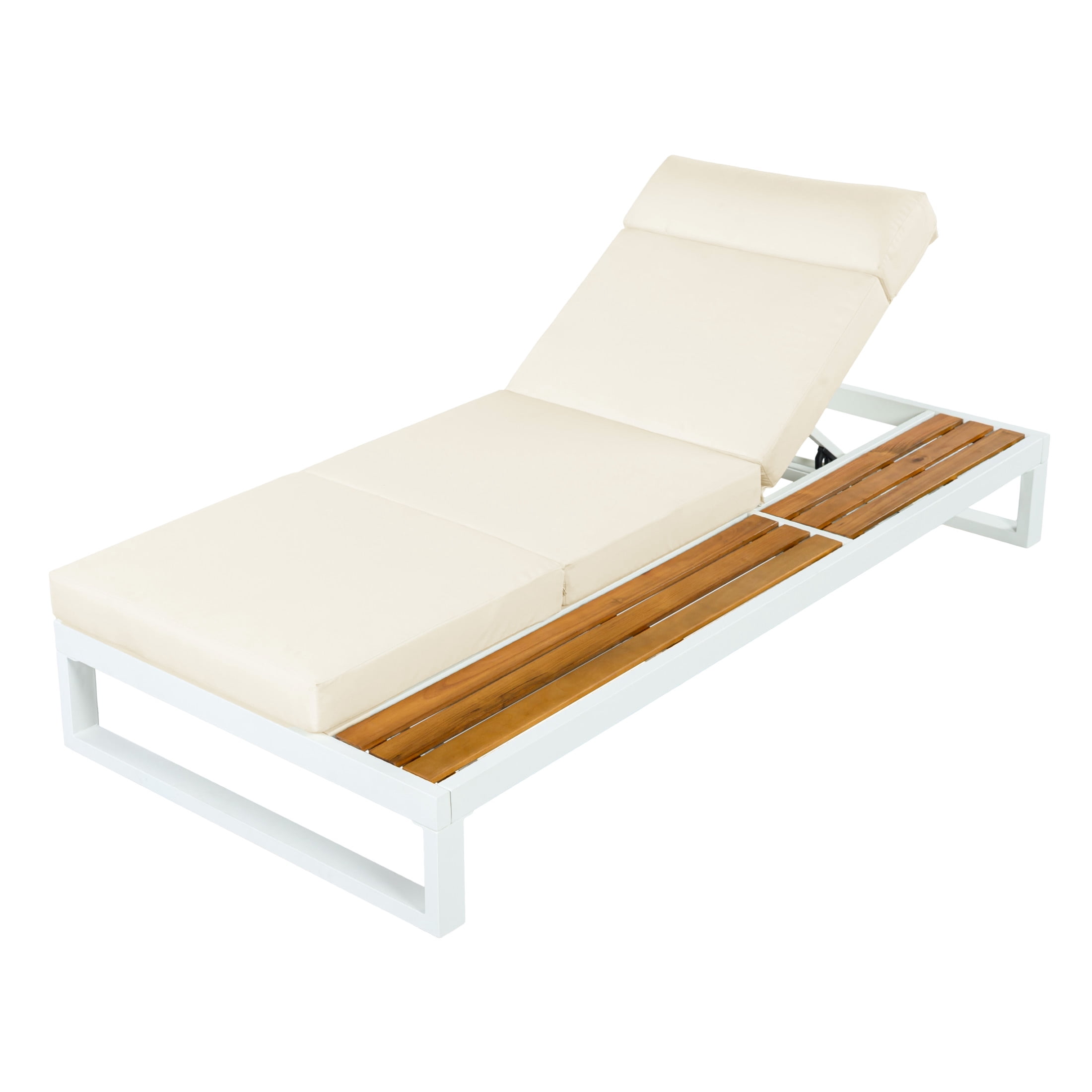 Christopher Knight Home Outdoor Chaise Lounge with 4-Fold Beige Cushion, 5-Position Recliner, White