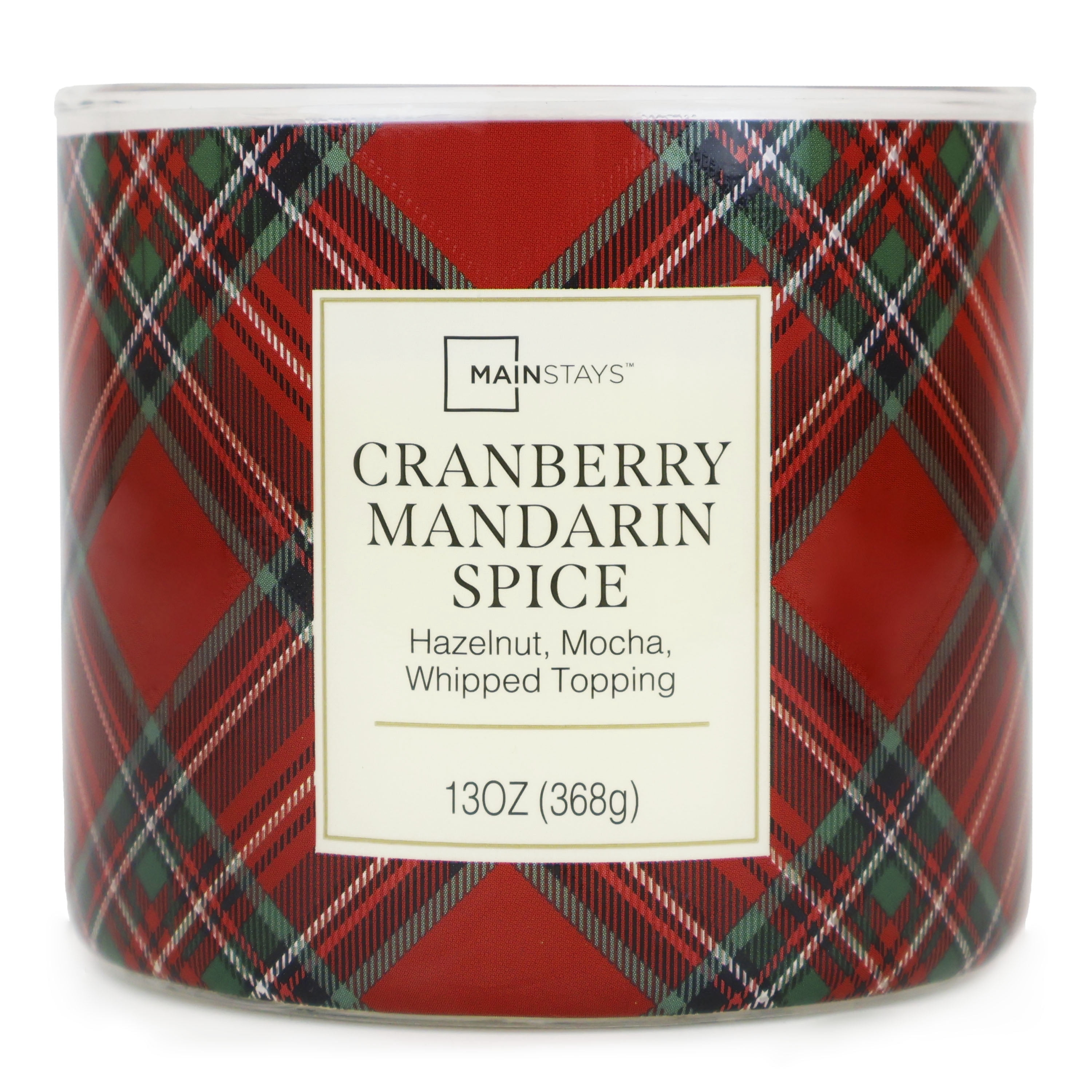 Mainstays Cranberry Mandarin Spice Plaid 3-Wick Jar Candle, 13 Ounce