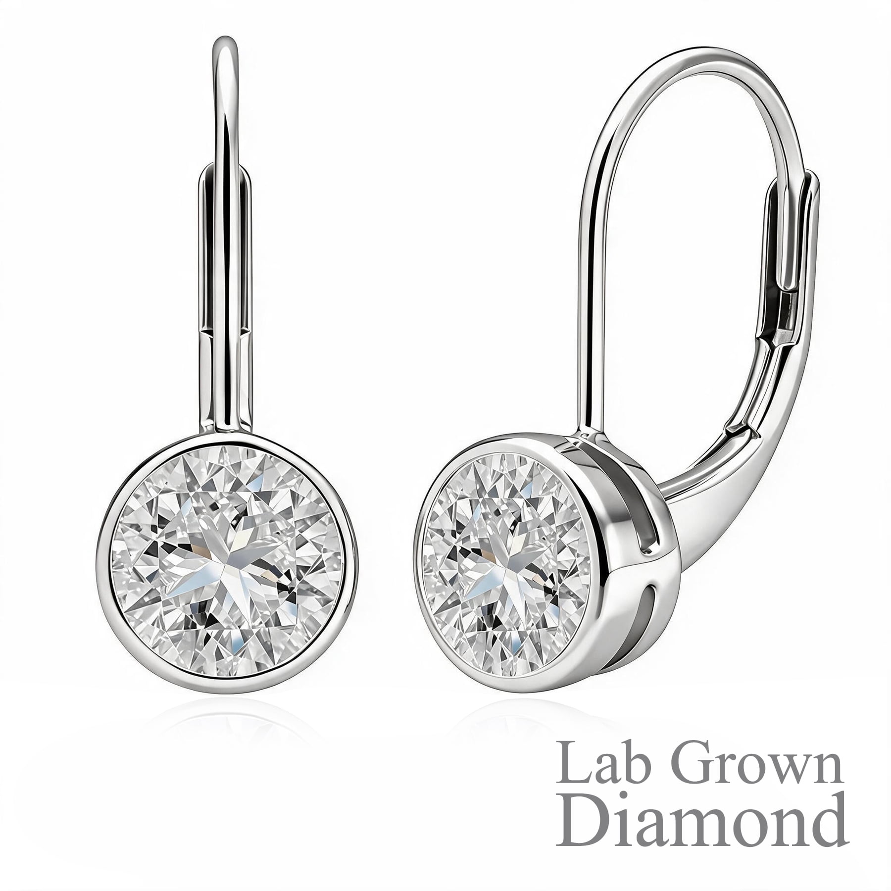JeenMata 0.50 Carat Lab Grown Diamond Bezel Set Leverback Drop Earring - in 18K White Gold Plating Earrings for Women, Gift for Girlfriend, Mother, Her