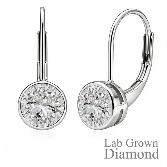 JeenMata 0.50 Carat Lab Grown Diamond Bezel Set Leverback Drop Earring - in 18K White Gold Plating Earrings for Women, Gift for Girlfriend, Mother, Her