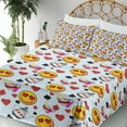 thumbnail image 3 of Ambesonne Emoji Fitted & Top Sheet Set with Sham, Alice Inspirations Pots Faces, Soft Blue Mustard, 3 of 5