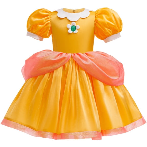 Princess Costume for Girls Cosplay Puff Sleeve Layered Costume for Little Girl Halloween Cosplay Birthday Outfit Yellow (3-10T)