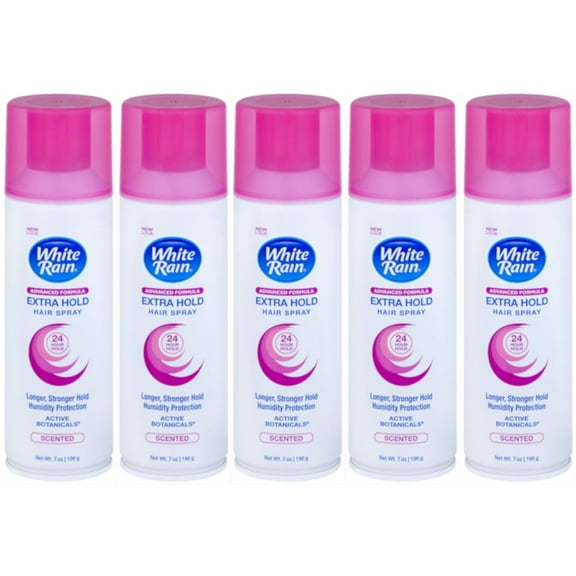 5 Pack White Rain Scented Extra Hold Aerosol Hair spray 7 oz Each