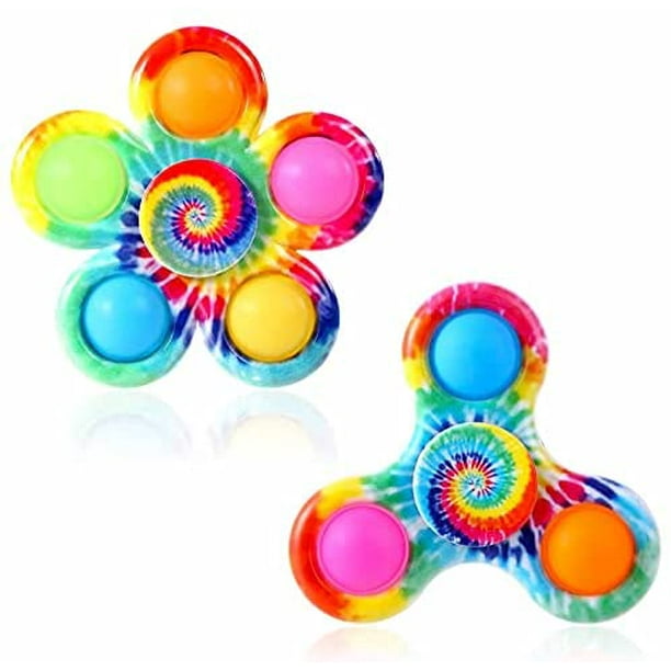 2 Pack Fidget Pop It Spinners, Tie Dye Simple Dimple Popper Spinners (Rainbow) - Walmart.com