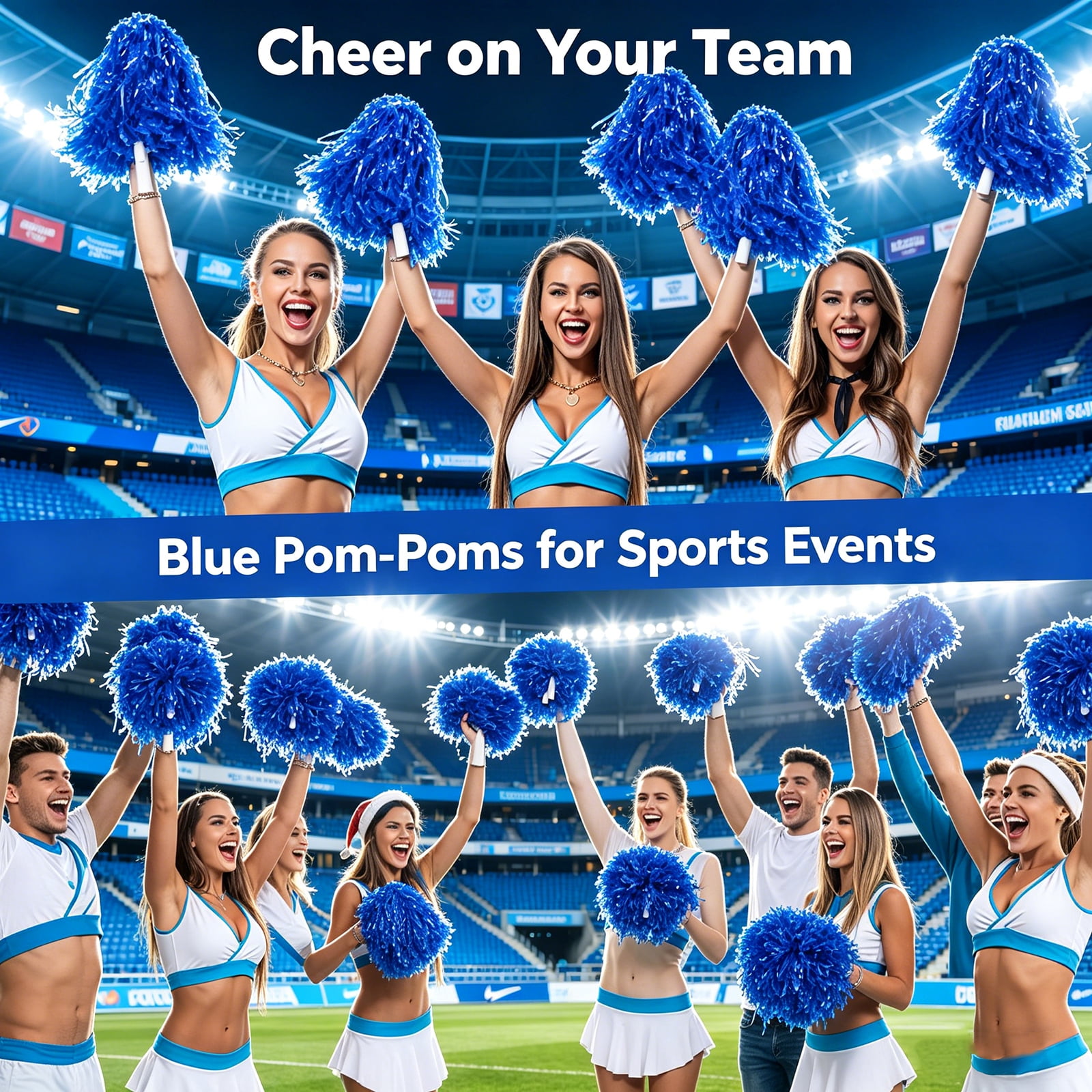Matte Cheerleading Pom Poms - Soft Plastic with Baton Handle for Sports & Parties(12PCS)
